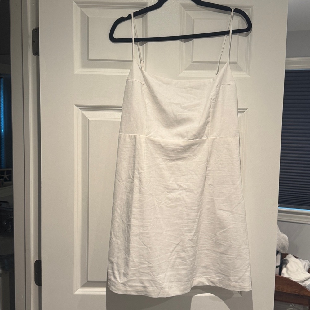 White Linen Spaghetti Strap Mini Dress